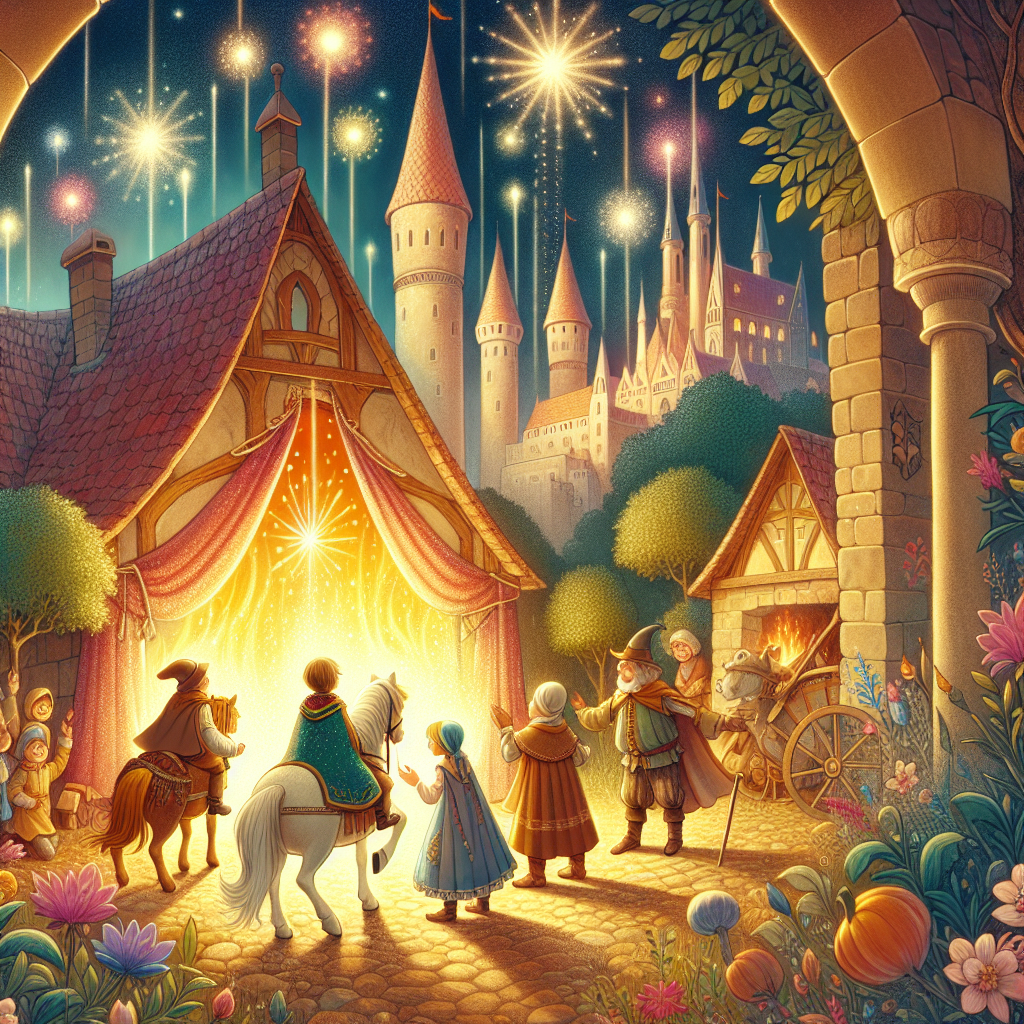 Colorful children's illustration for the story: The Bremen Town Musicians