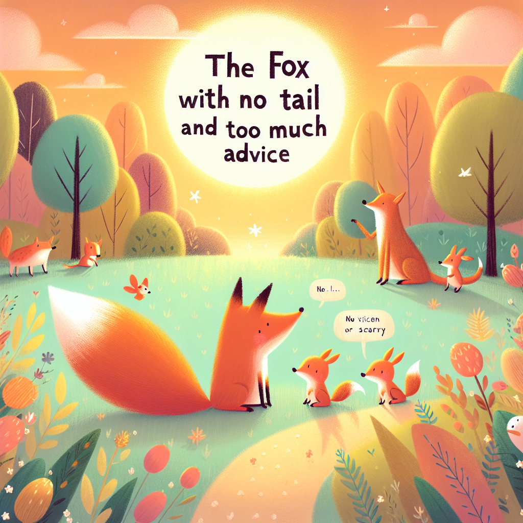Colorful children's illustration for the story: The Fox and His Tail