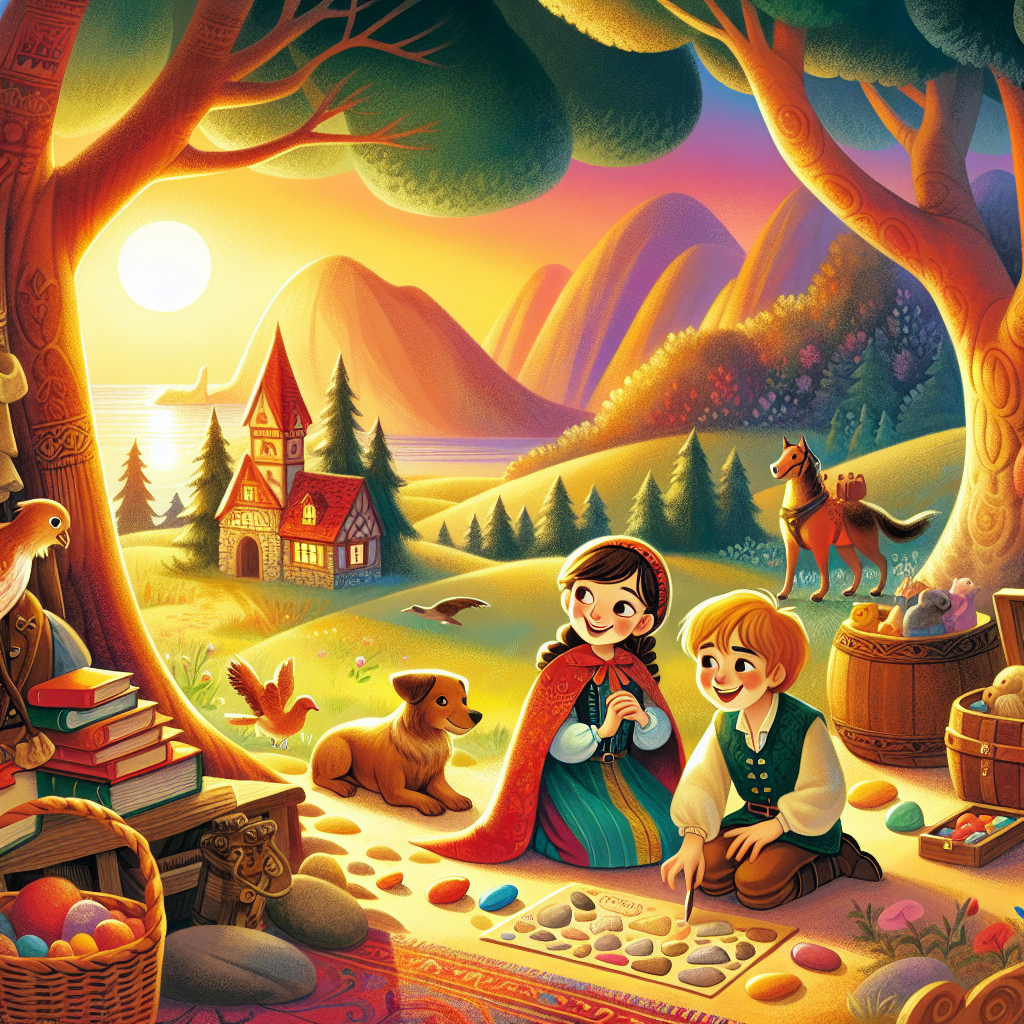 Colorful children's illustration for the story: The Friends Who Wrote in Sand