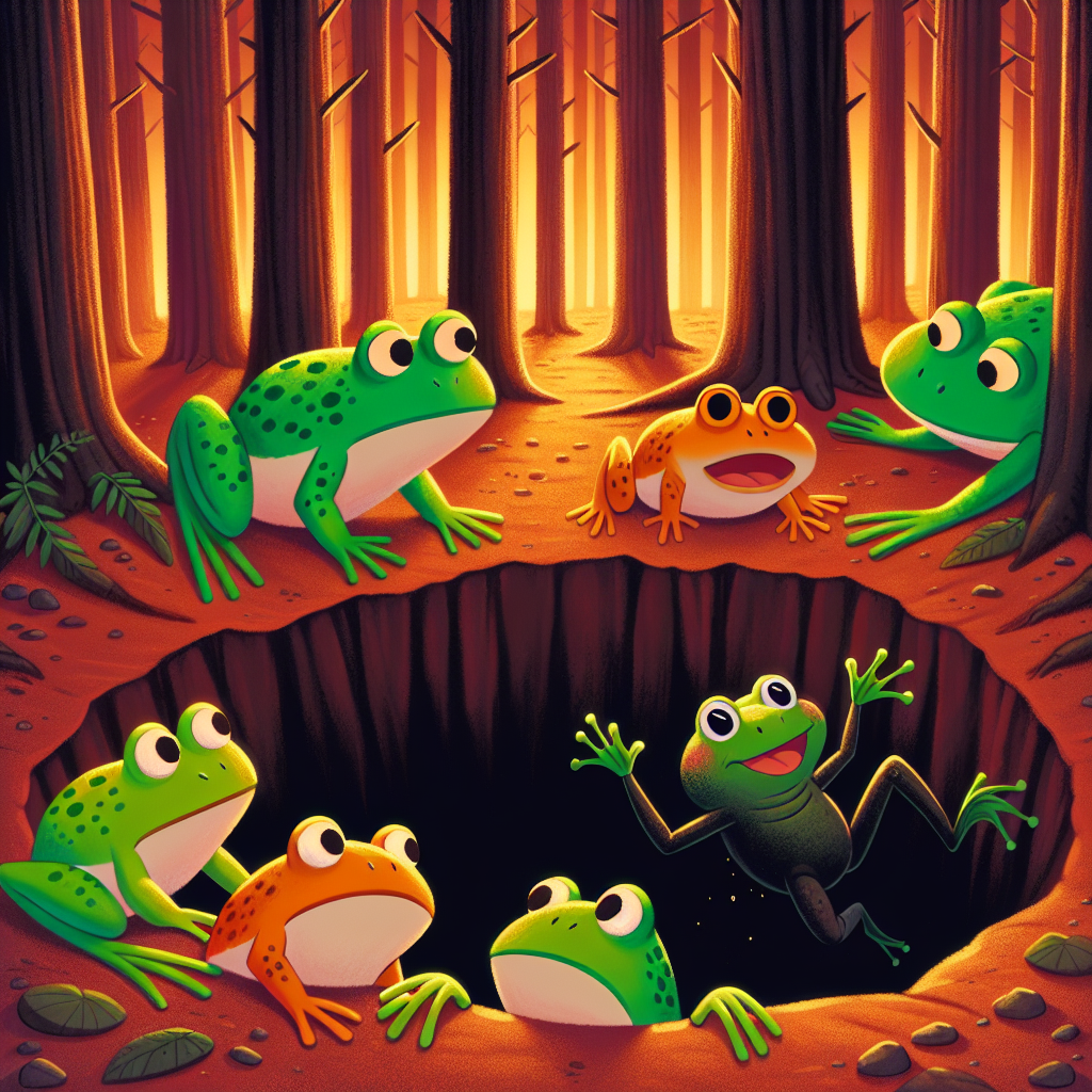 Colorful children's illustration for the story: The Determined Frog