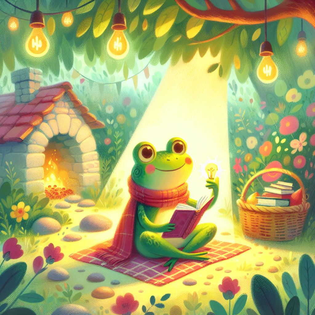 Colorful children's illustration for the story: The Frog and the Mouse