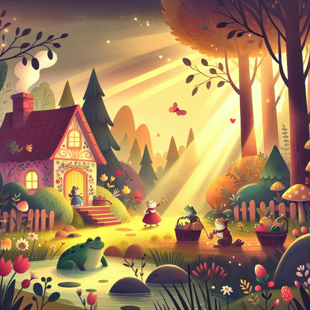 Colorful children's illustration for the story: The Frogs Who Desired a King