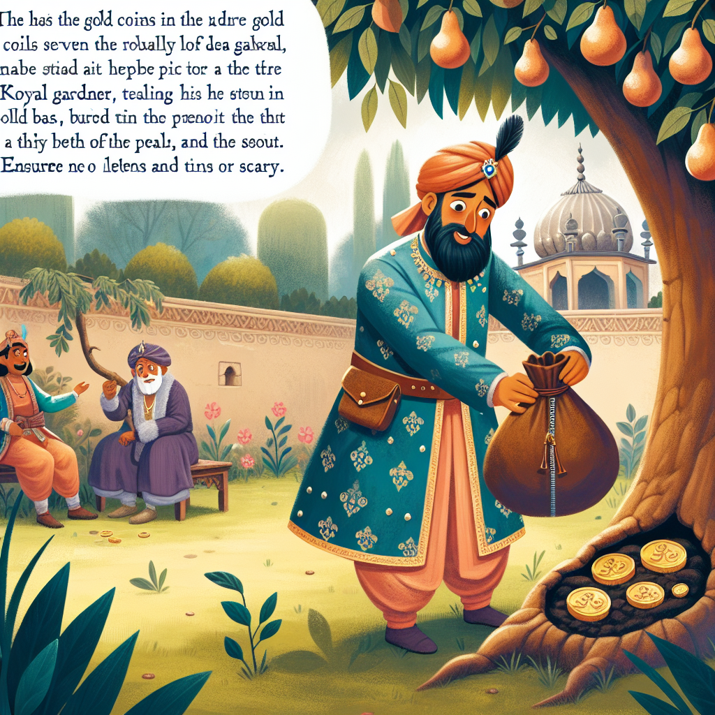 Colorful children's illustration for the story: The Gardener's Lost Treasure