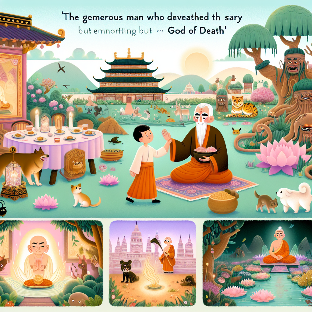 Colorful children's illustration for the story: The Generous Man