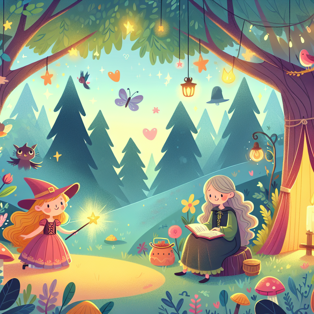 Colorful children's illustration for the story: Vasya and Baba Yaga