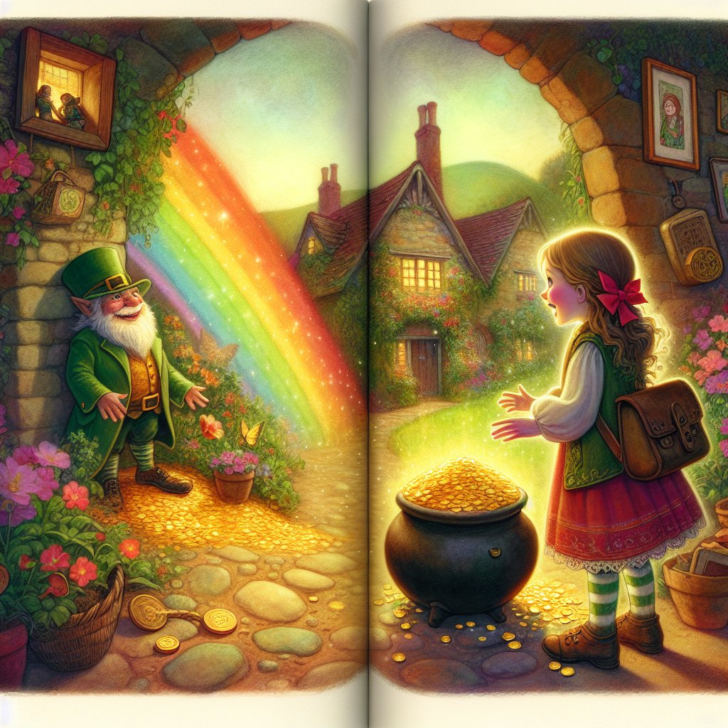 Colorful children's illustration for the story: The Girl Who Found the Rainbow