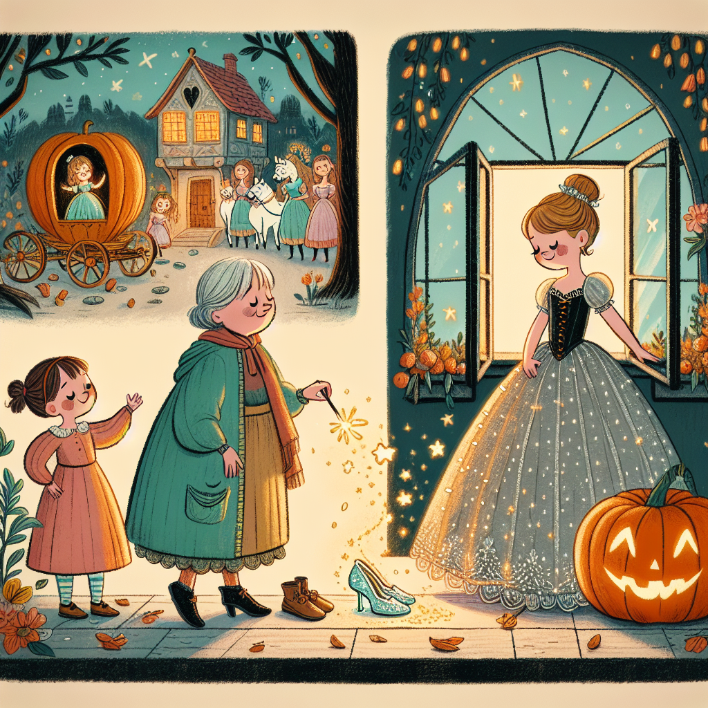 Colorful children's illustration for the story: Cinderella