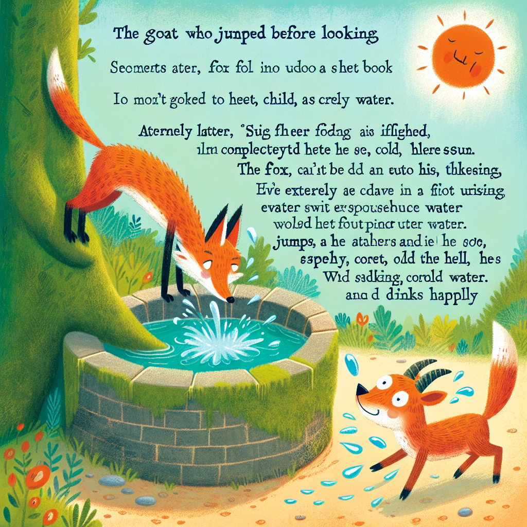 Colorful children's illustration for the story: The Goat and the Fox
