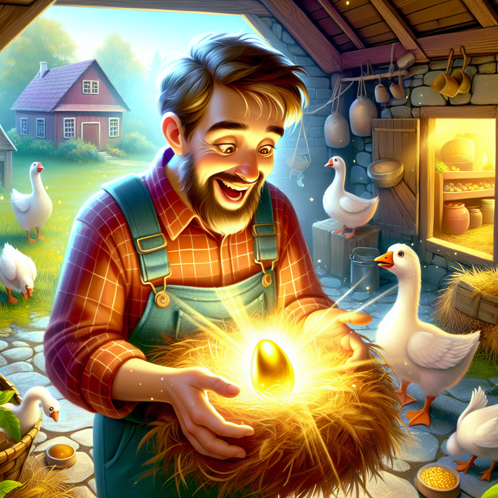 Colorful children's illustration for the story: The Golden Goose