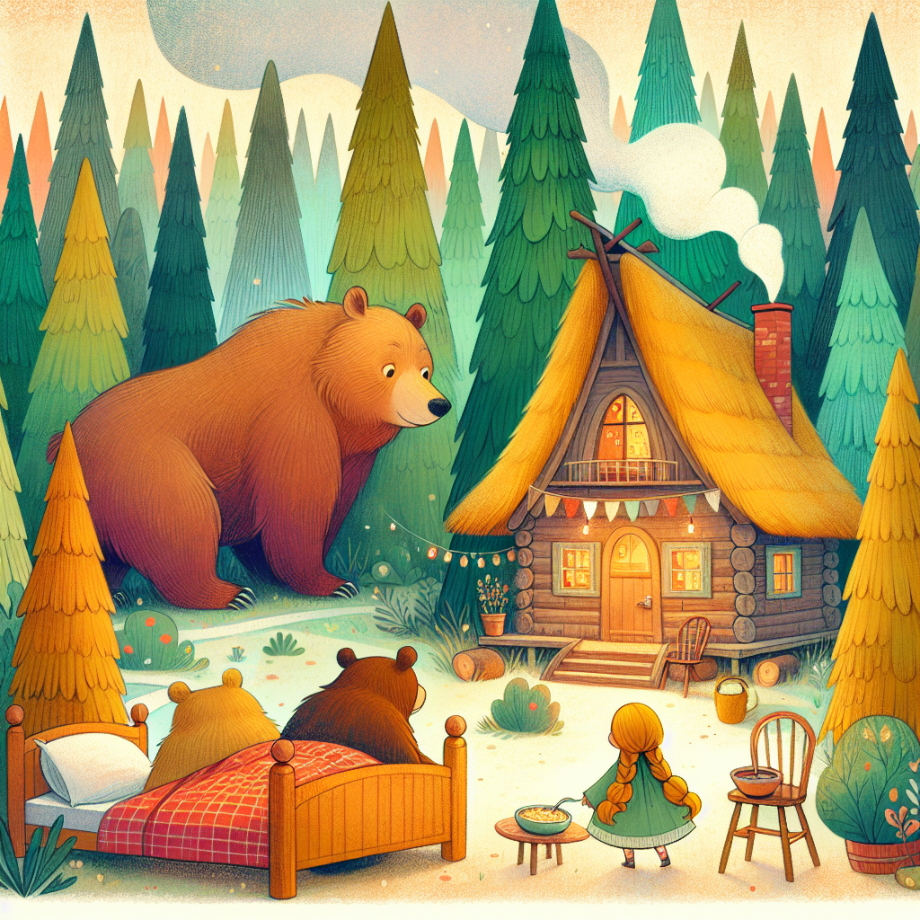 Colorful children's illustration for the story: Goldilocks and the Three Bears