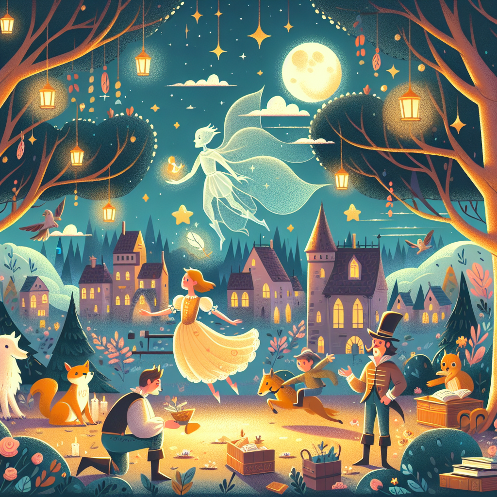 Colorful children's illustration for the story: The Kind Young Man and the Ghost