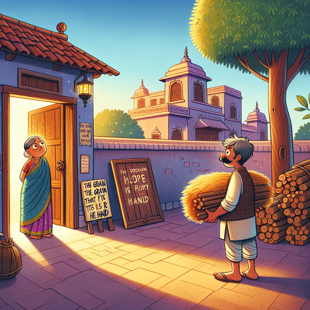 Colorful children's illustration for the story: The Clever Woman of Vijayanagara