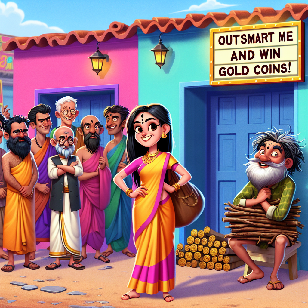Colorful cartoon storyboard showing 8 key scenes from The Clever Woman of Vijayanagara