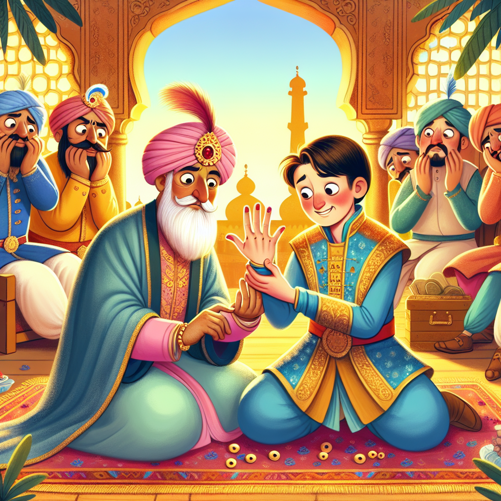 Colorful children's illustration for the story: The Mystery of the Hairless Palms