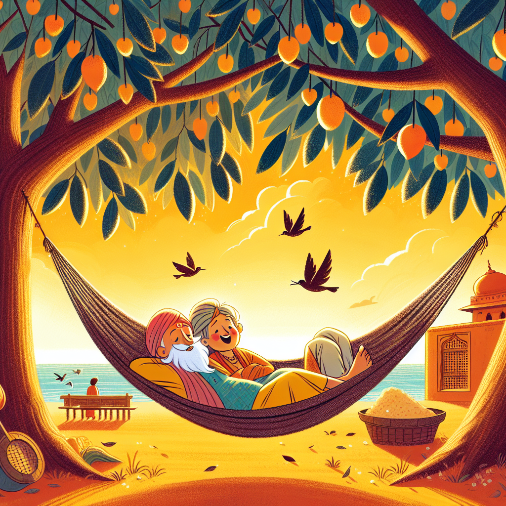 Colorful children's illustration for the story: The Secret of True Happiness