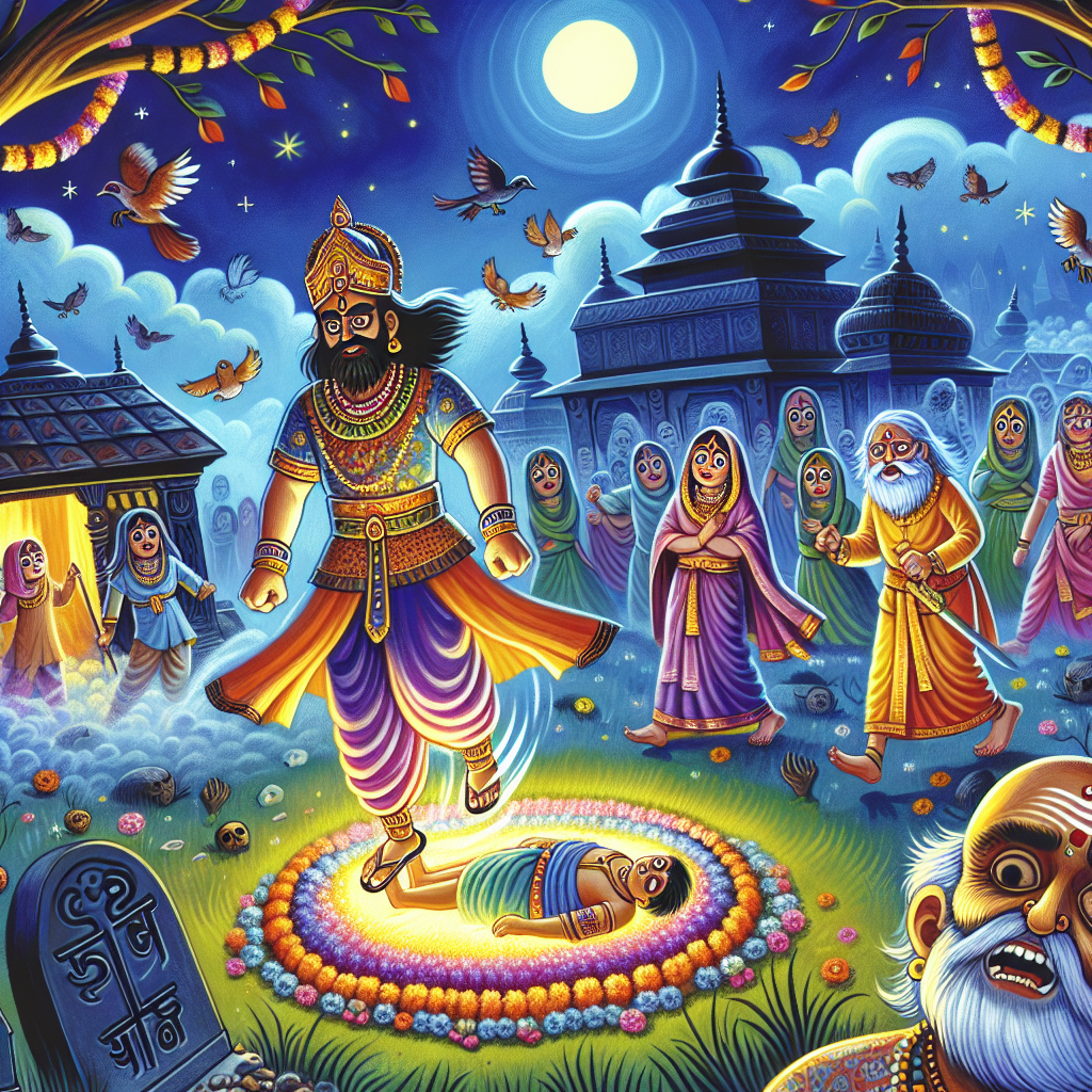 Colorful children's illustration for the story: The Hermit's Strange Bargain