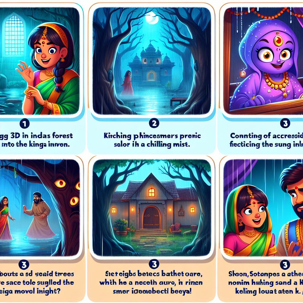 Colorful cartoon storyboard showing 8 key scenes from The Honest Innkeeper's Daughter