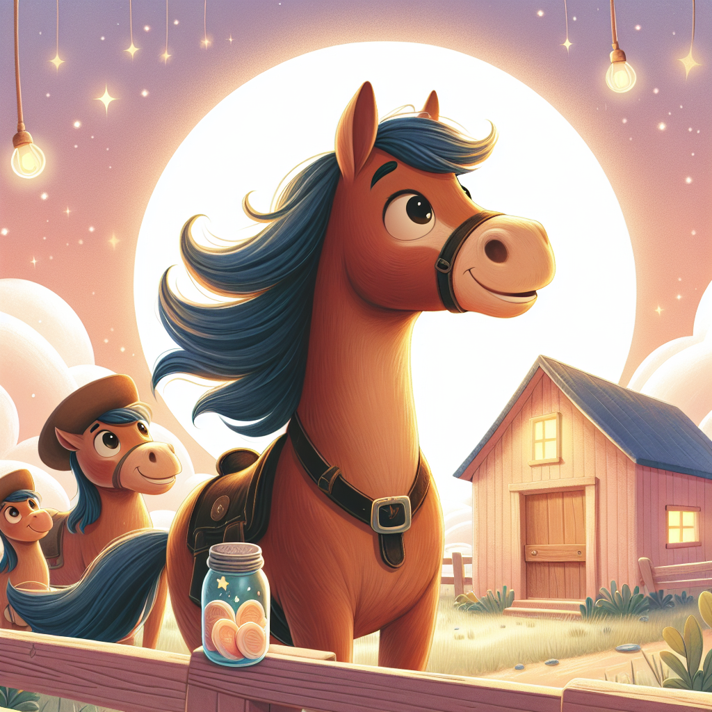 Colorful children's illustration for the story: The Kindness of Black Beauty