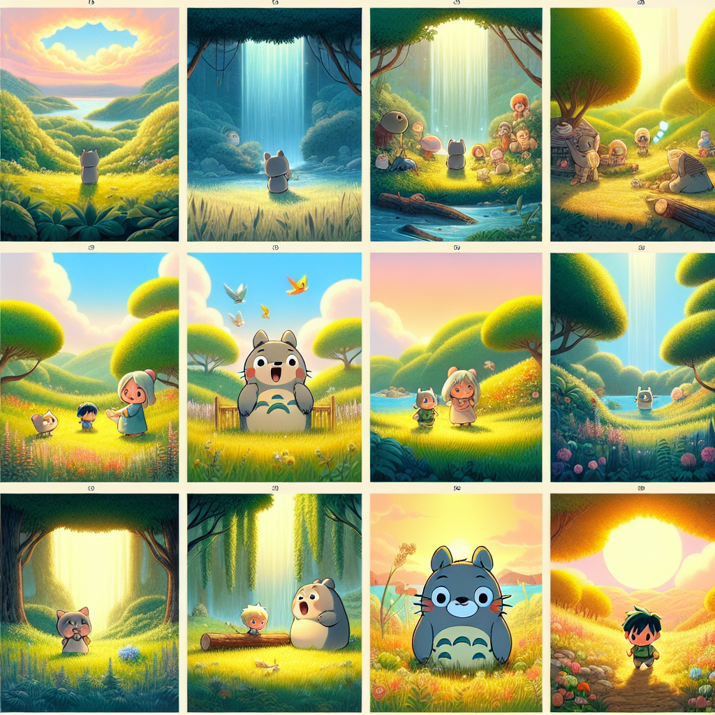 Colorful cartoon storyboard showing 8 key scenes from The Baku Who Eats Dreams
