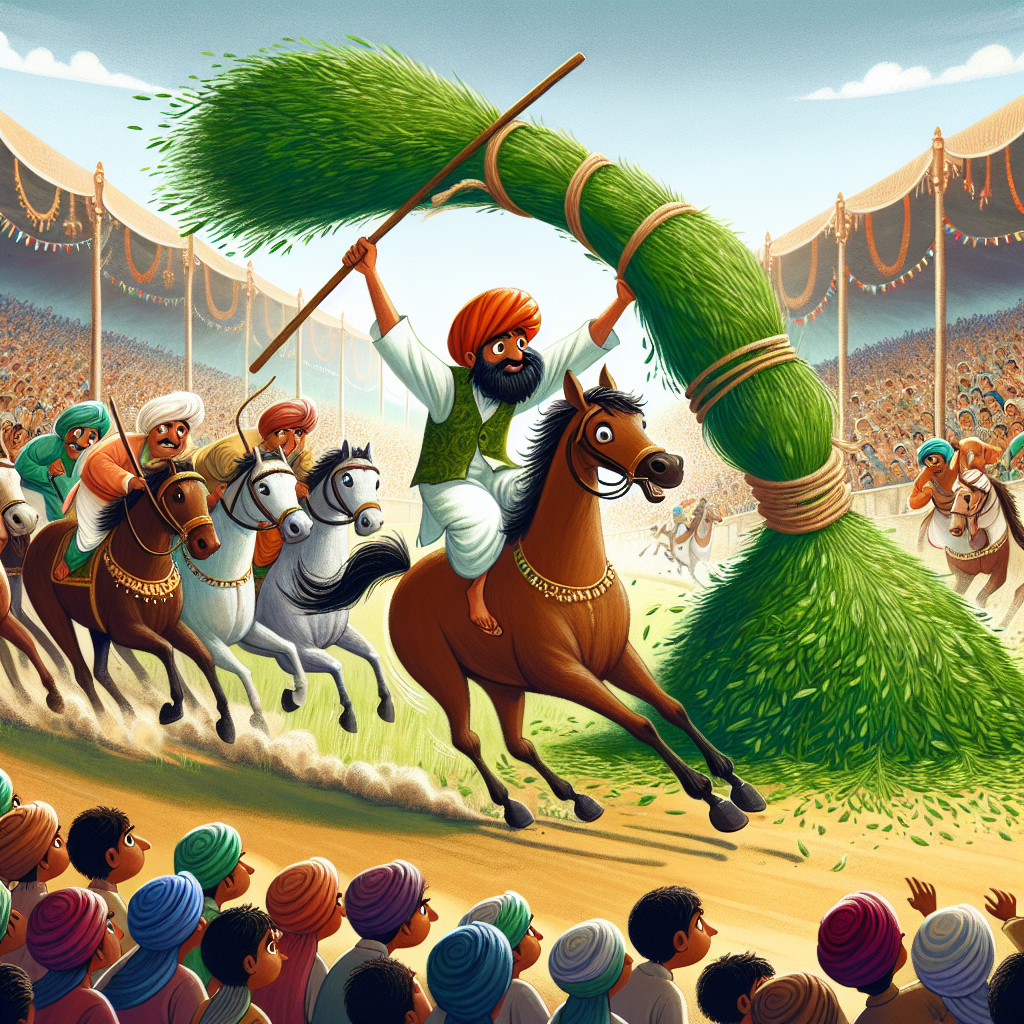 Colorful children's illustration for the story: The Clever Horse