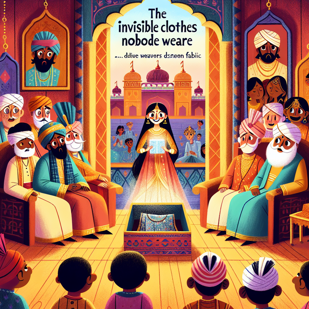 Colorful children's illustration for the story: The Emperor's New Clothes