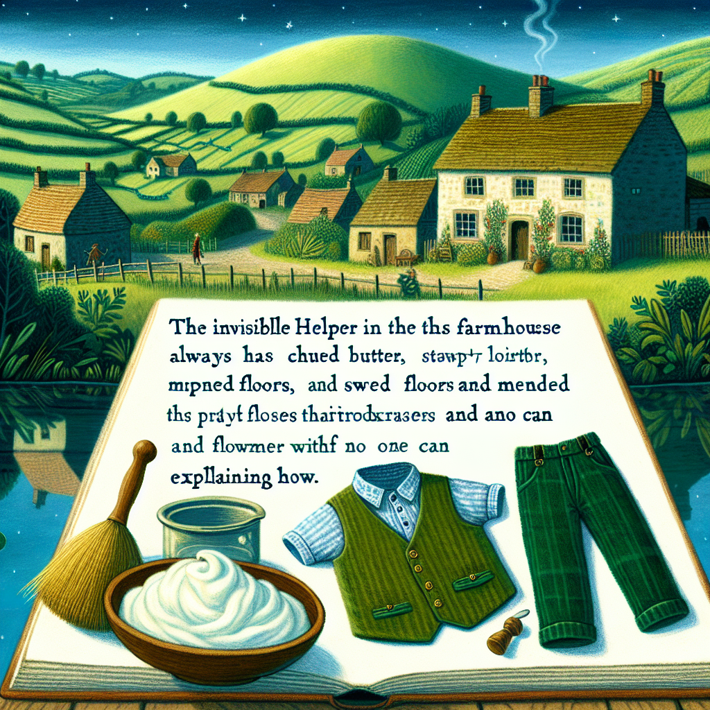 Colorful children's illustration for the story: The Brownie of Blednoch