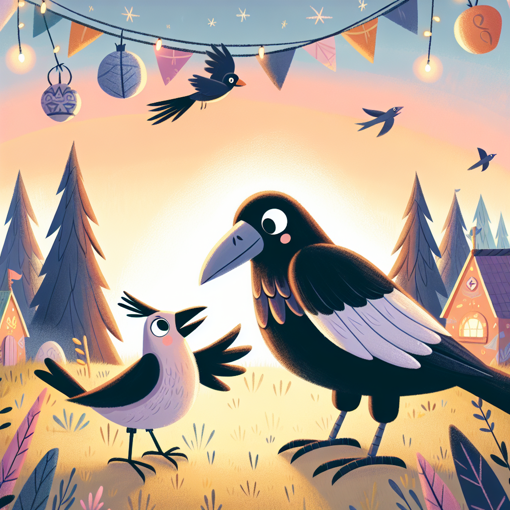 Colorful children's illustration for the story: The Jackdaw and the Eagle