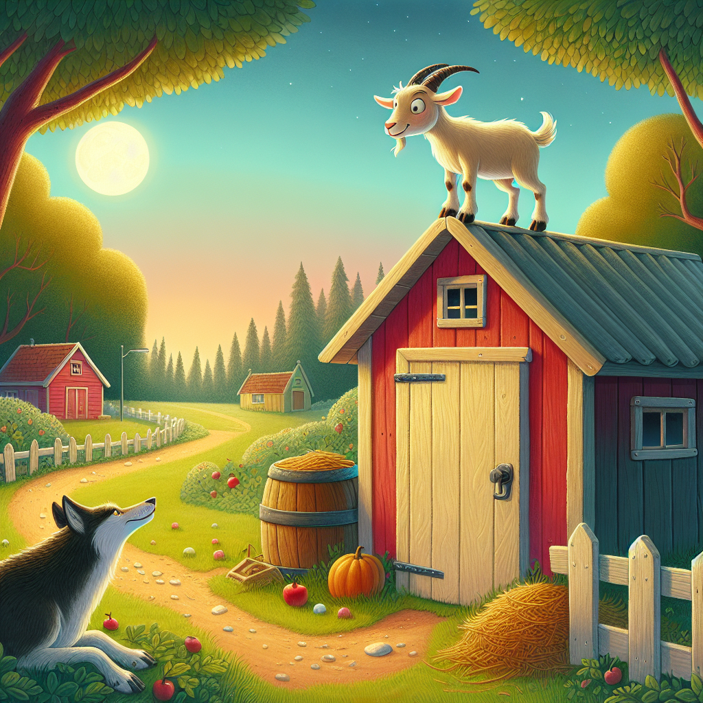 Colorful children's illustration for the story: The Kid and the Wolf