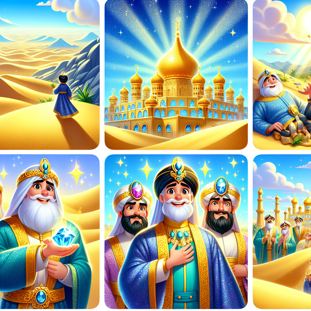 Colorful cartoon storyboard showing 8 key scenes from The King Who Knew Everything