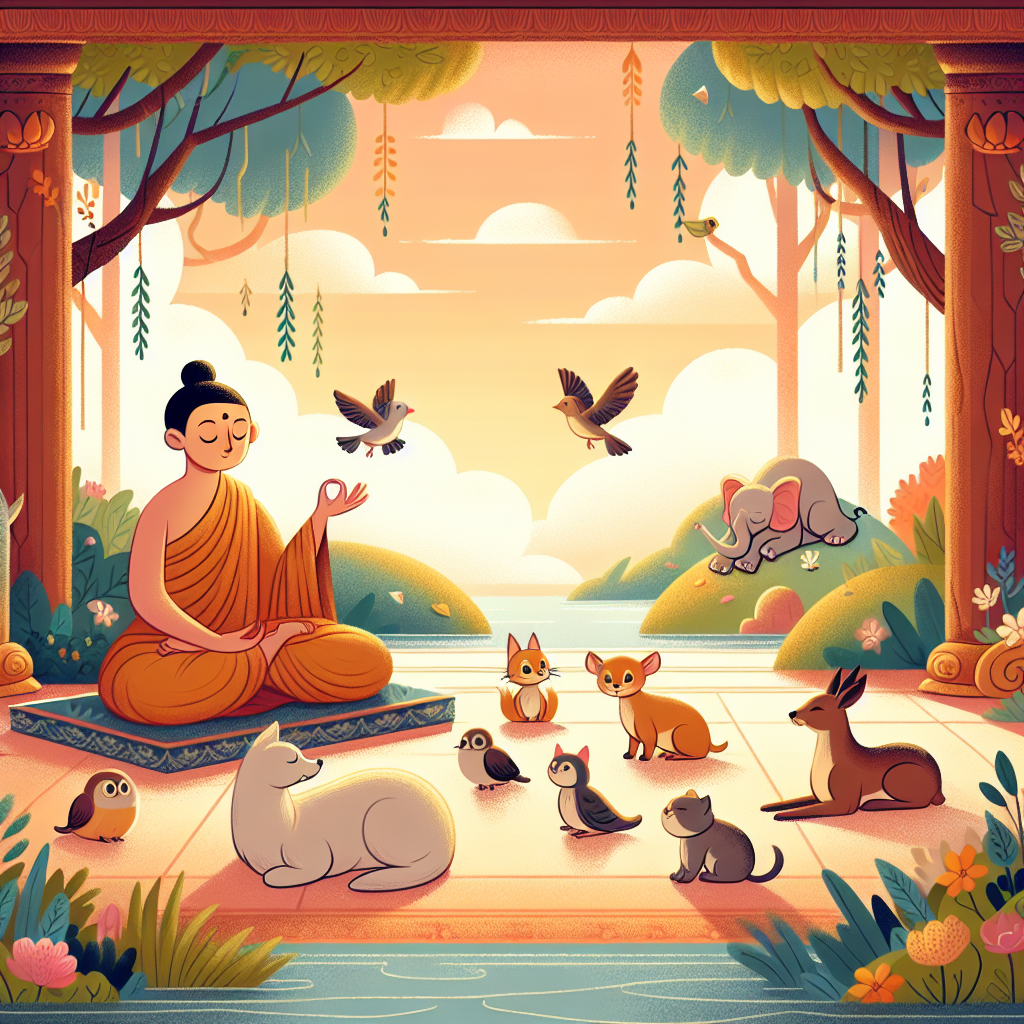 Colorful children's illustration for the story: The King Who Forgave His Enemies