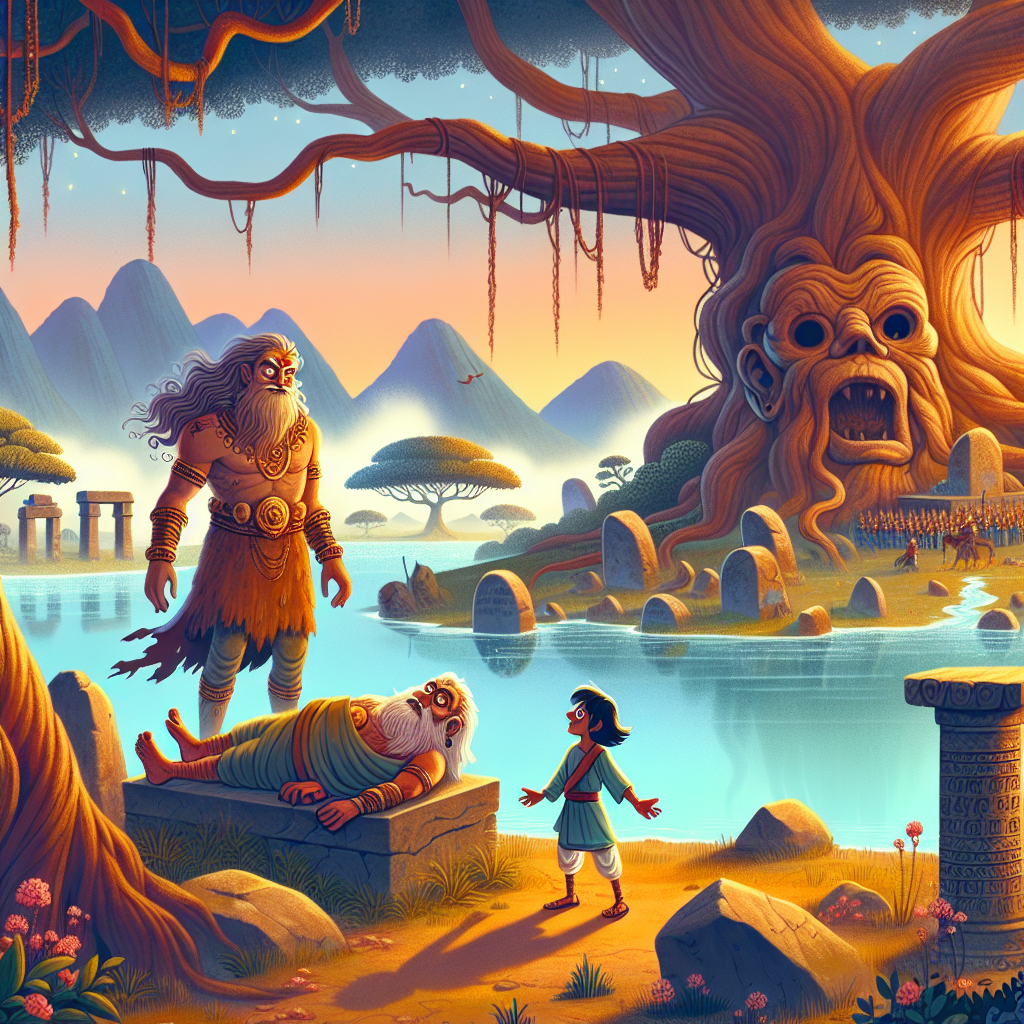 Colorful children's illustration for the story: The Blue Lake Kingdom