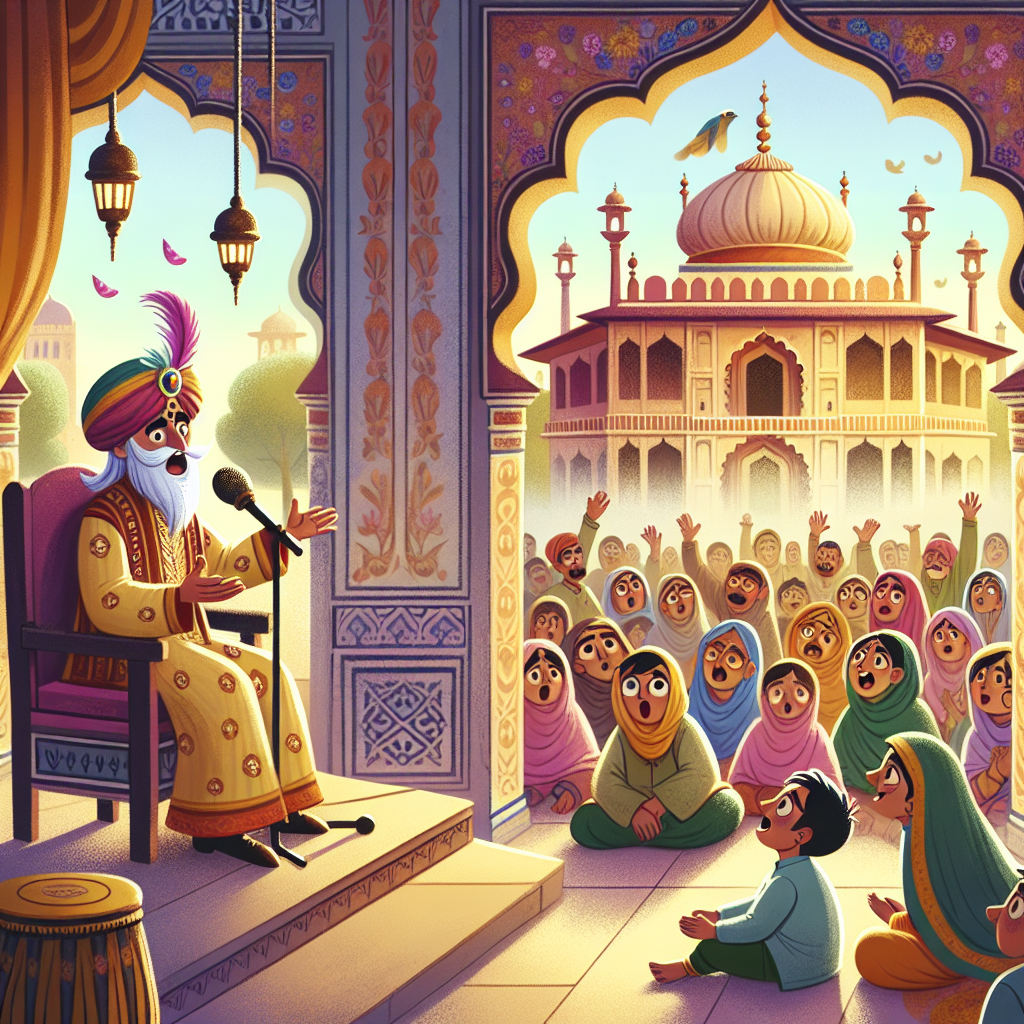 Colorful children's illustration for the story: The Merchant and the Poet