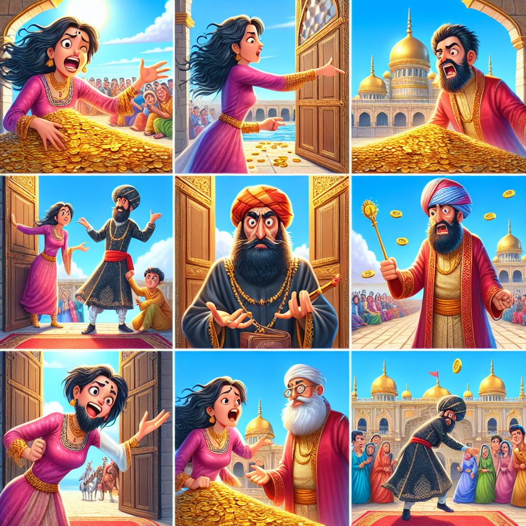 Colorful cartoon storyboard showing 8 key scenes from The Liar Caught in Her Own Trap