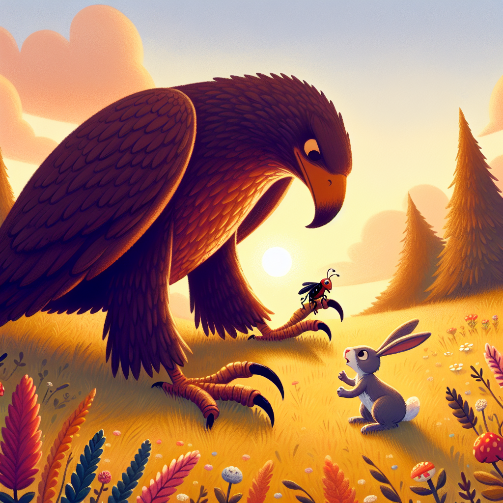 Colorful children's illustration for the story: The Beetle and the Eagle