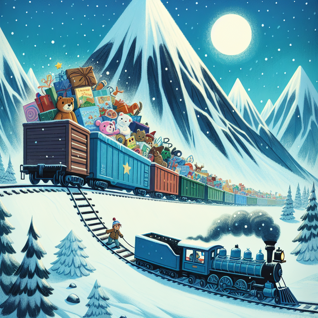 Colorful children's illustration for the story: The Little Engine That Could
