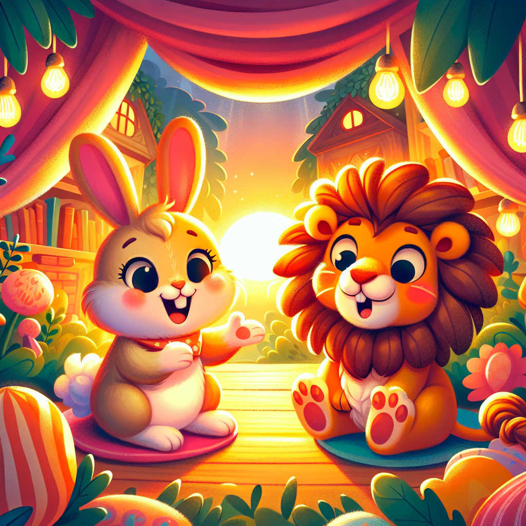 Colorful children's illustration for the story: The Clever Little Rabbit