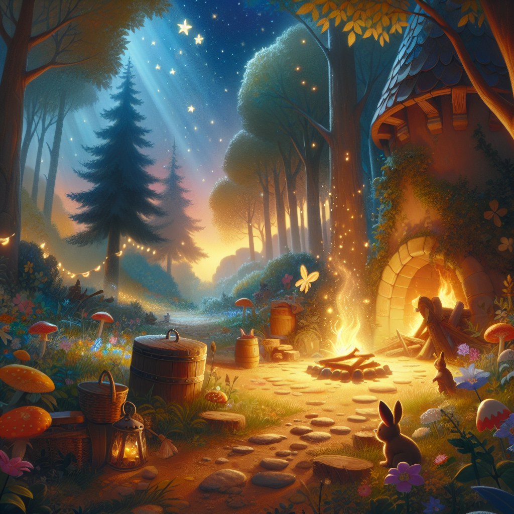 Colorful children's illustration for the story: The Tinderbox