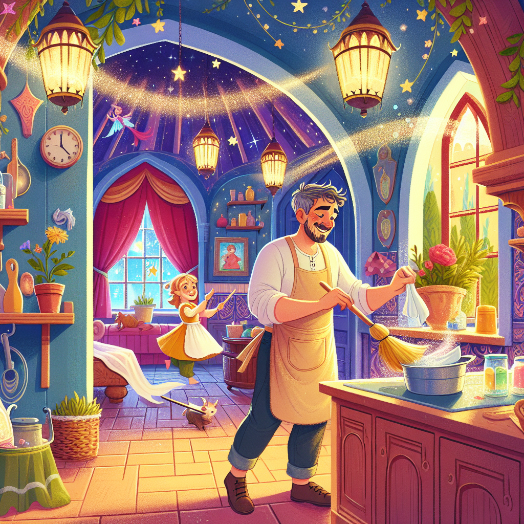 Colorful children's illustration for the story: The Farmer and His Wife