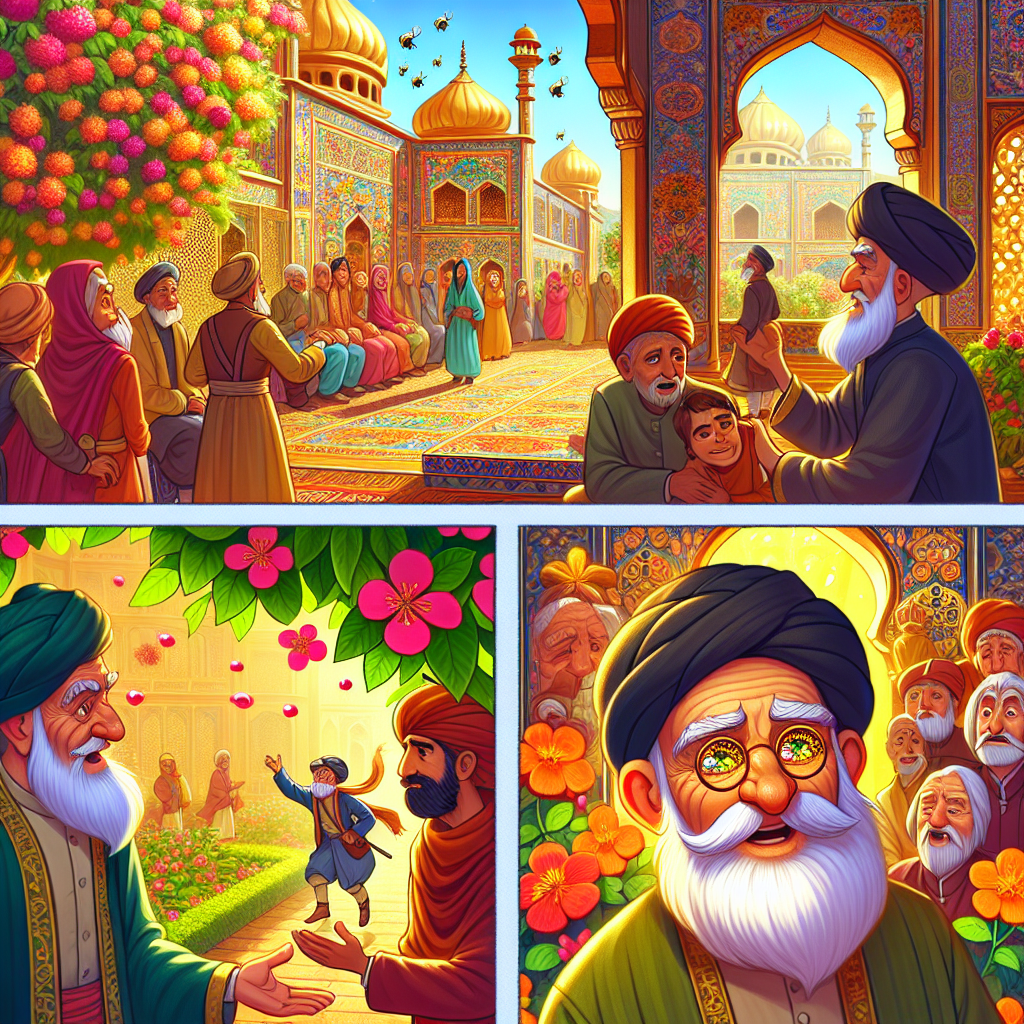 Colorful cartoon storyboard showing 8 key scenes from The Mango Tree's Truth