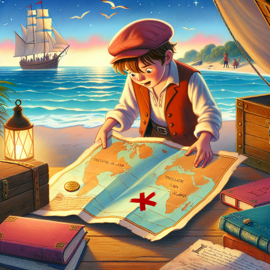 Colorful children's illustration for the story: Treasure Island
