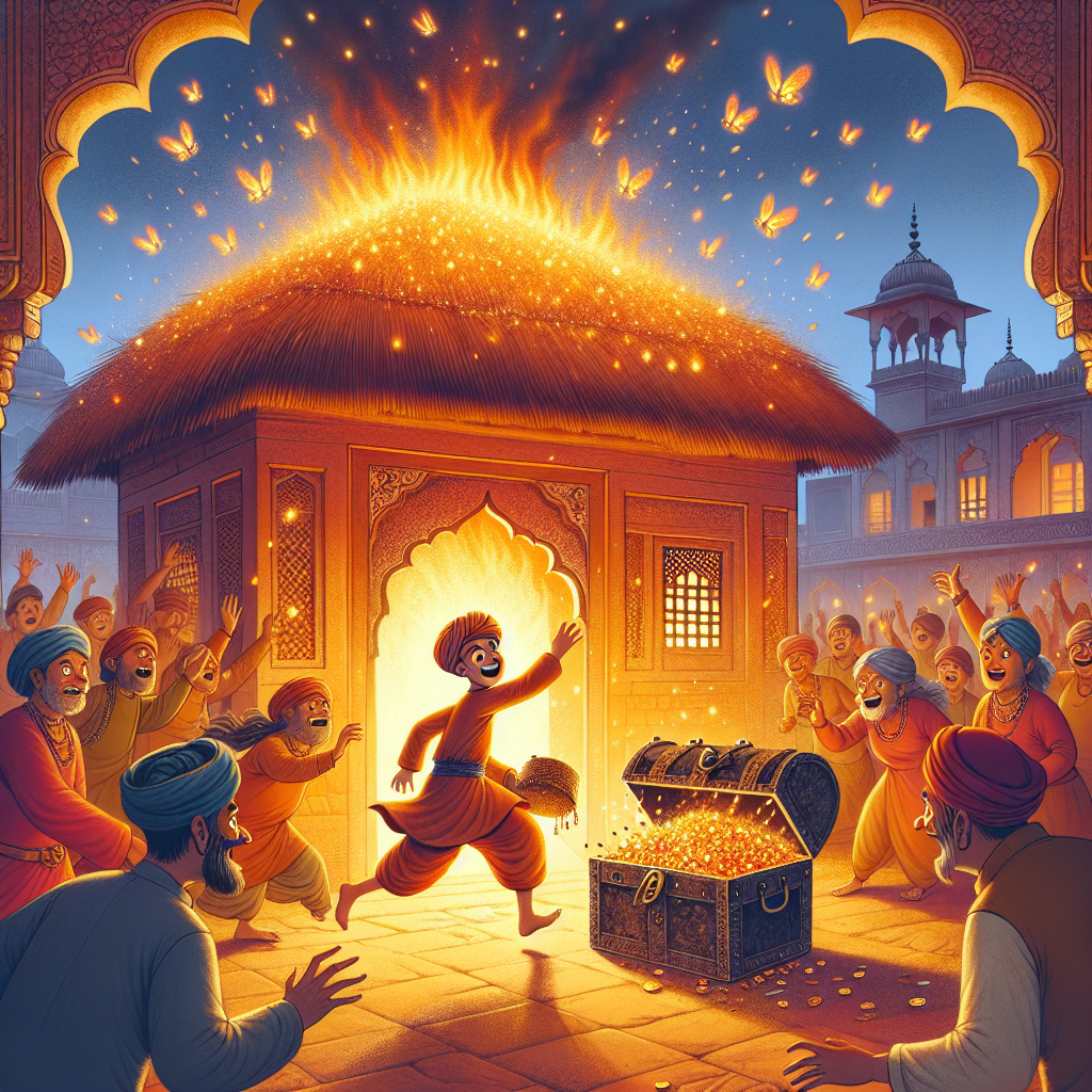 Colorful children's illustration for the story: The Greedy Goldsmith