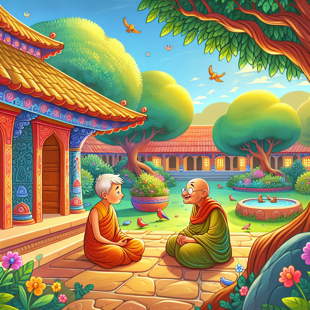 Colorful children's illustration for the story: The Grateful Man