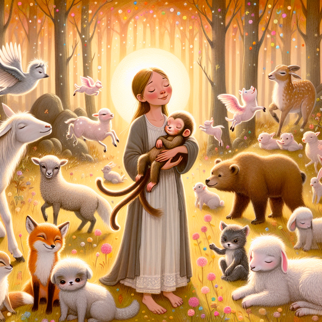 Colorful children's illustration for the story: The Monkey and the Baby