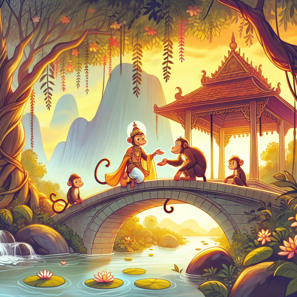 Colorful children's illustration for the story: The Monkey King