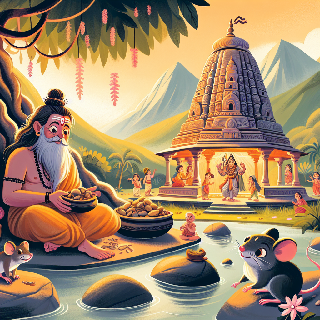 Colorful children's illustration for the story: The Clever Mouse