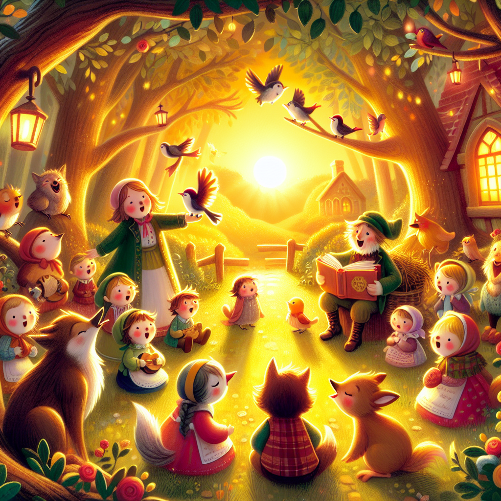 Colorful children's illustration for the story: The Nightingale's Last Song