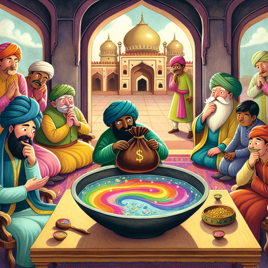 Colorful children's illustration for the story: The Oil Thief