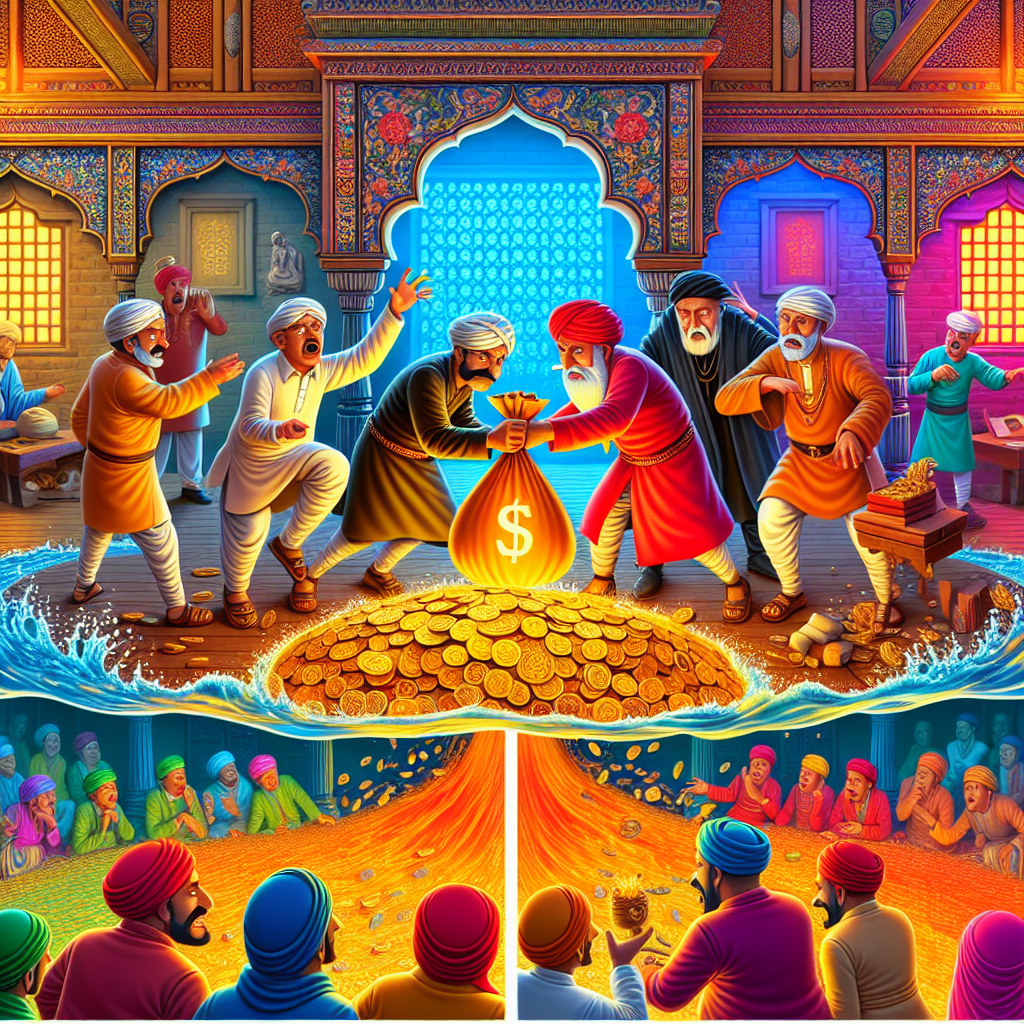 Colorful cartoon storyboard showing 8 key scenes from The Oil Thief