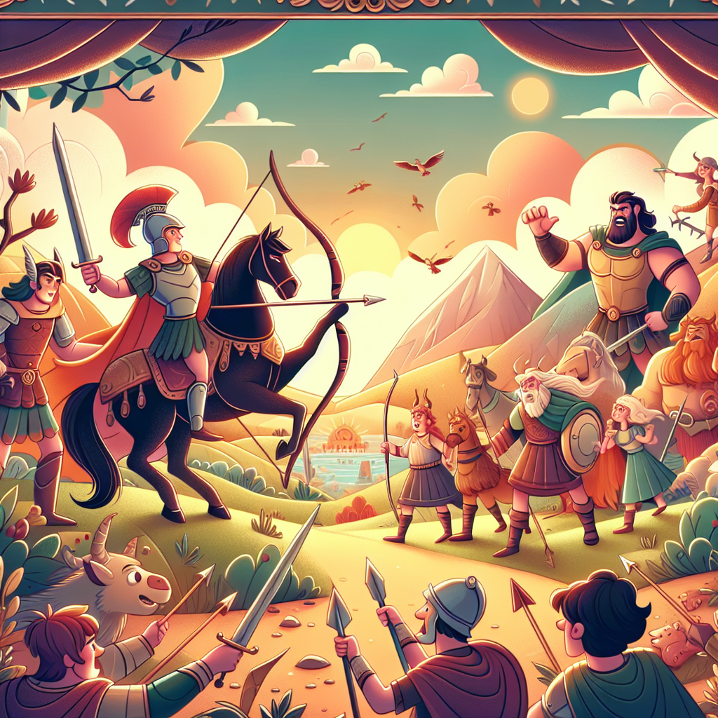 Colorful children's illustration for the story: Robin Hood and the Sheriff’s Trap