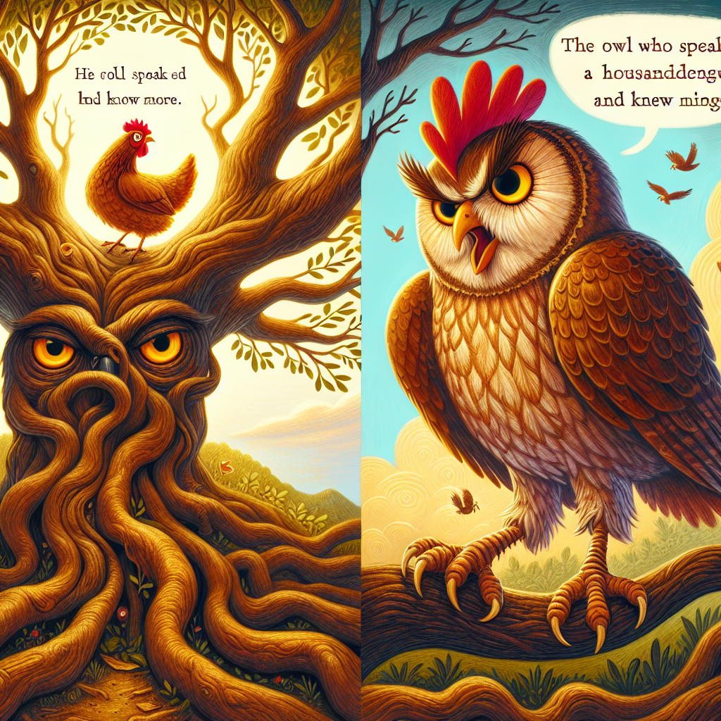 Colorful children's illustration for the story: The Wise Owl